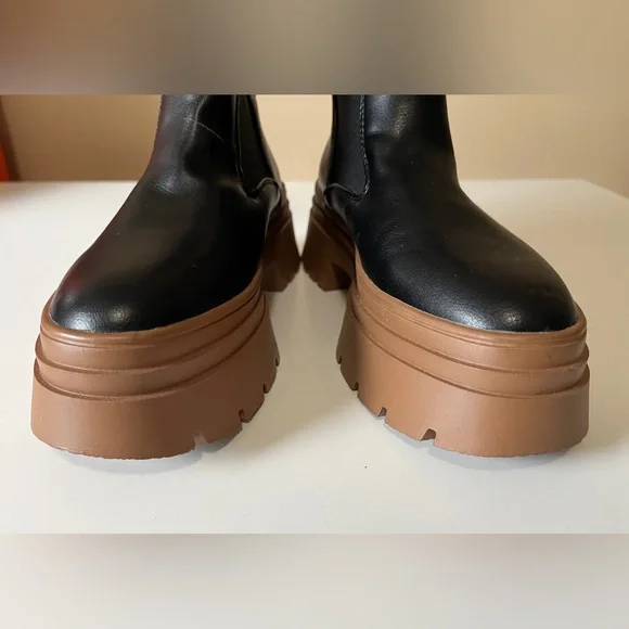 Primark Women’s Black/Brown Sz 5 Chunky Chelsea Boots Pull On - Picture 2 of 12